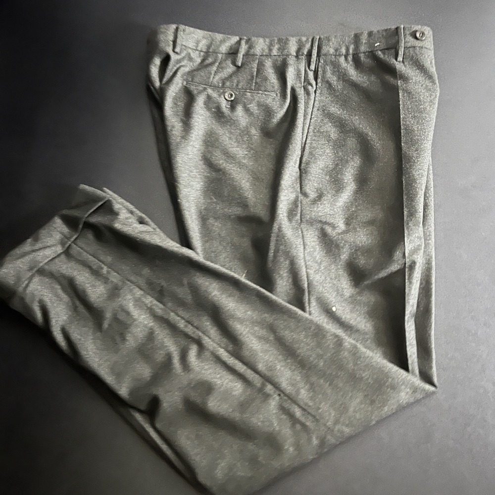 Incotex Dress Trousers Men 36 36x31 Green Gray Solid Super 120s Wool Classic Fit
